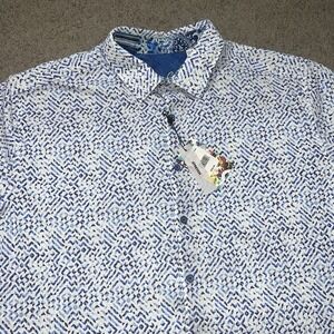 NWT Robert Graham Mens Blue Cypus Seersucker Short Sleeve Button Up Shirt XLLT